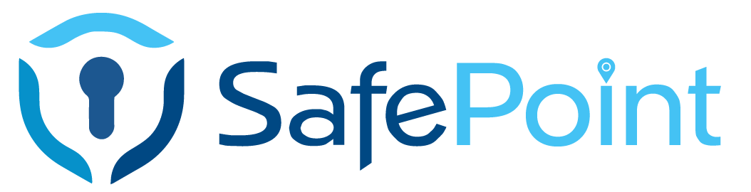 SafePoint logo with a shield icon containing a keyhole, and the word "SafePoint" in blue gradients to the right.
